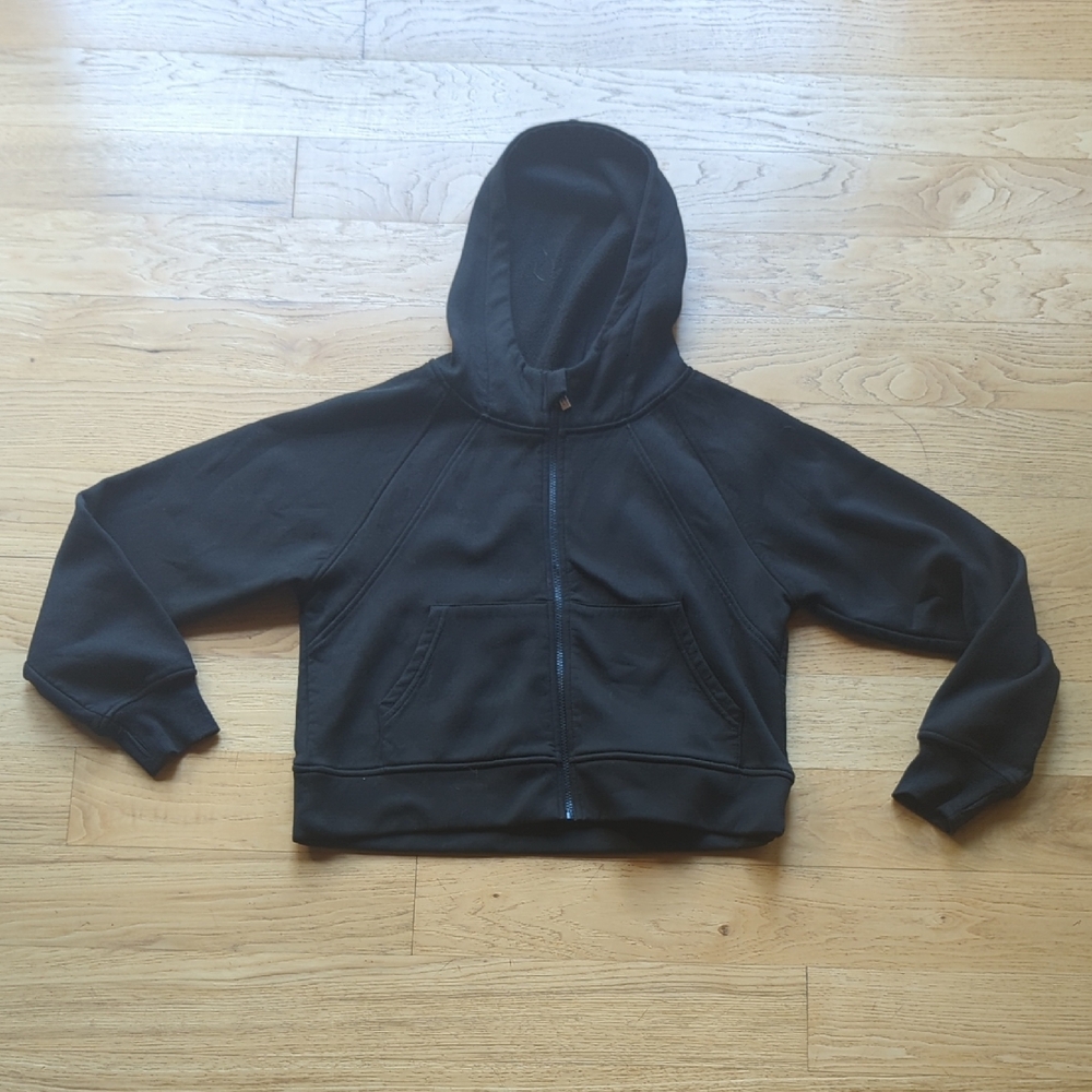 Black Hooded Cropped Zip-Up Sweatshirt